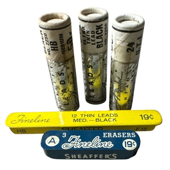 Vintage Sheaffers Fineline (1) Autopoint (3) Lead Refills & Fineline Erasers (1) - Picture 1 of 2